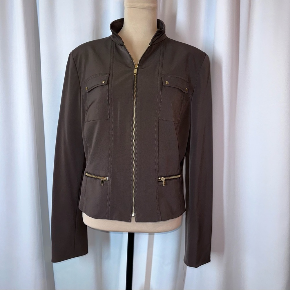Vtg Carlisle Moto Jacket Size 14 Poly Blend Lined Zip Pockets Designer Luxury